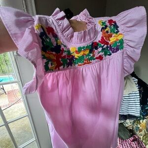 JODIFL Ruffled Top with Floral Embroidery - Pink *not green!